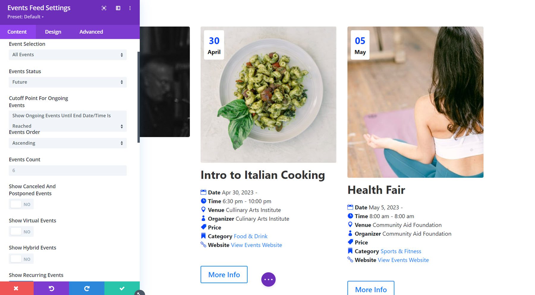 Divi Events Calendar Feed Content 2