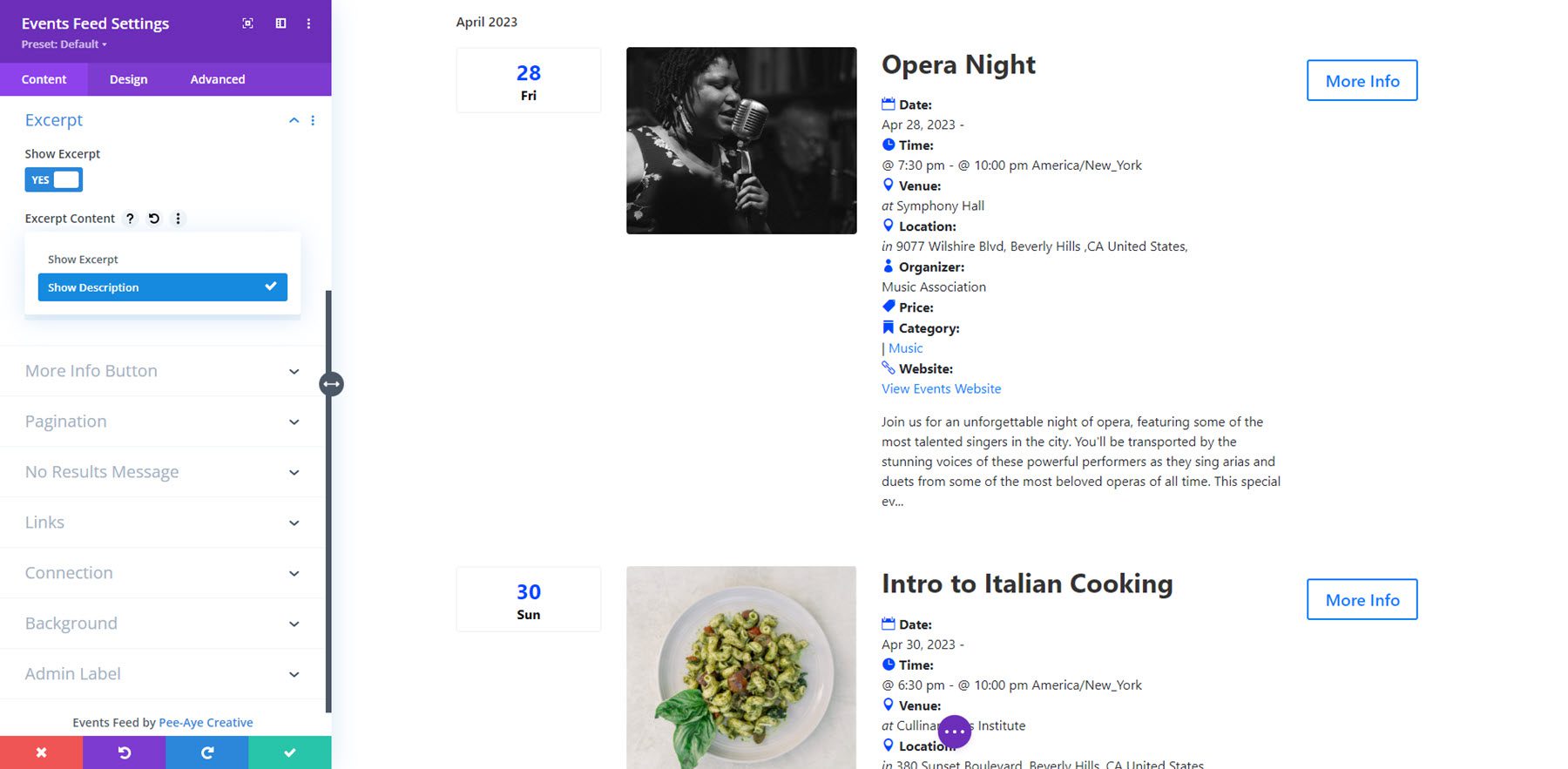 Divi Events Calendar Feed Excerpt