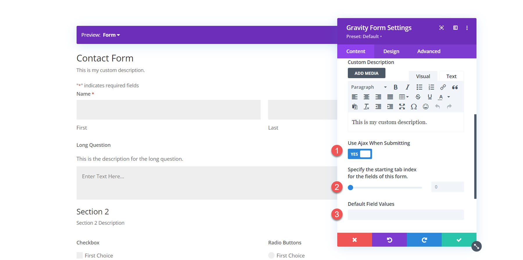 Gravity Forms Styler Module for Divi Ajax Index Field Values