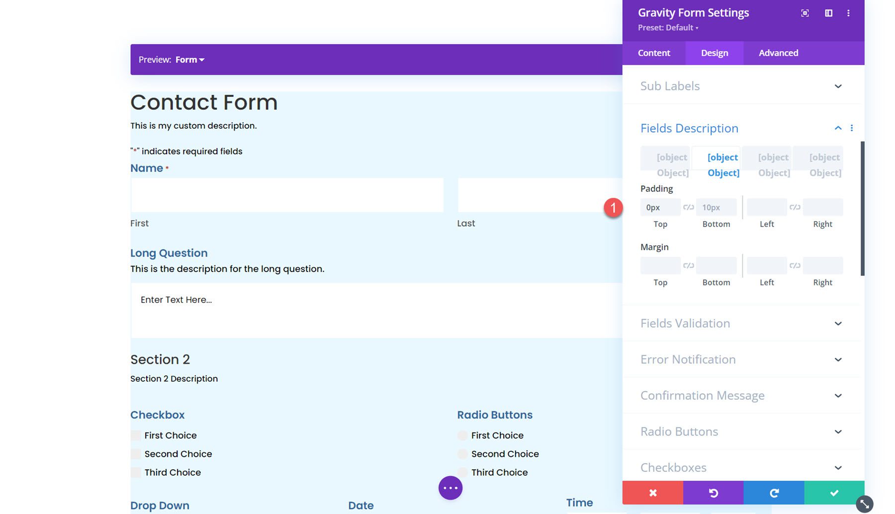 Gravity Forms Styler Module for Divi Fields Description