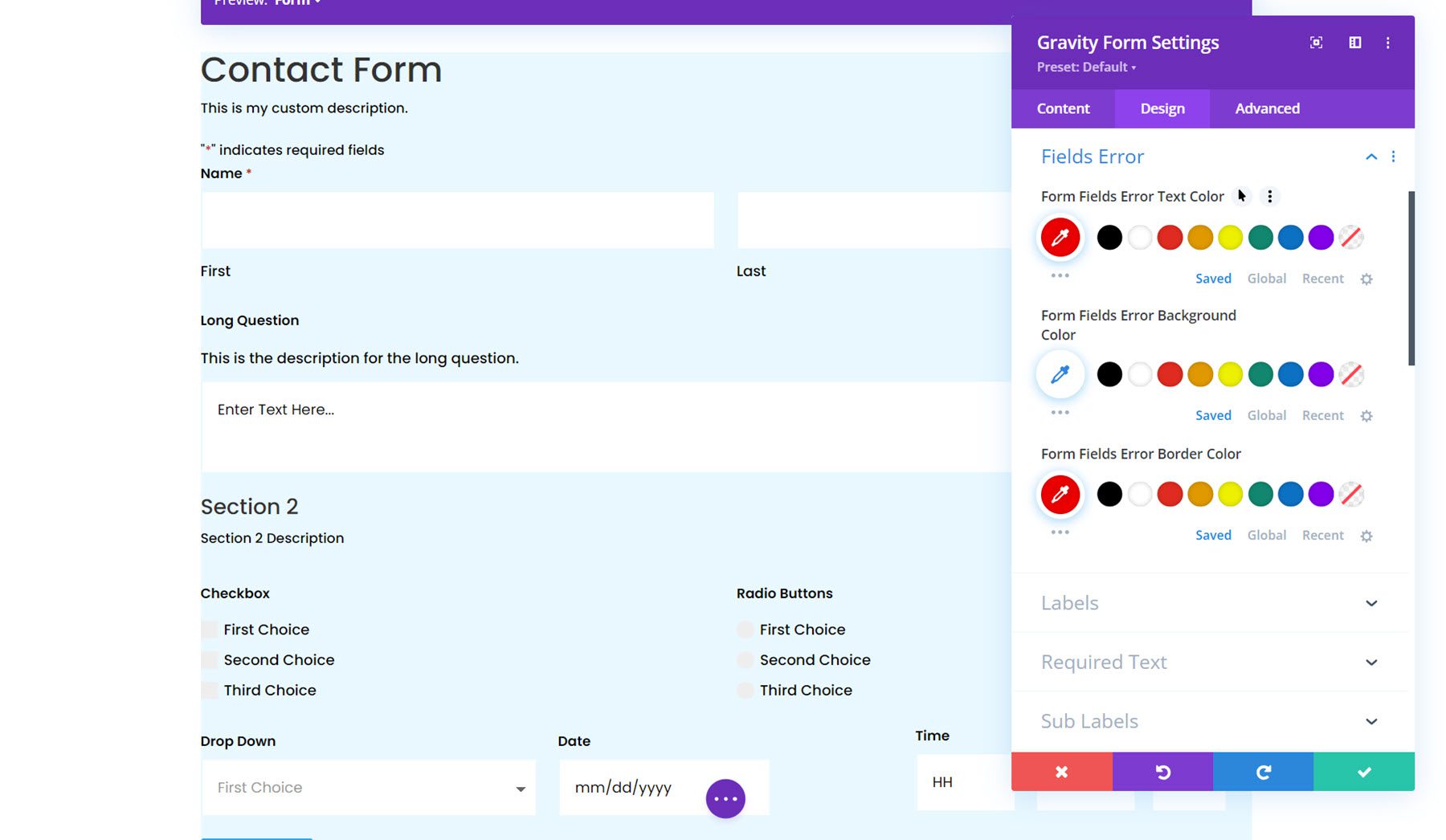 Gravity Forms Styler Module for Divi Fields Error