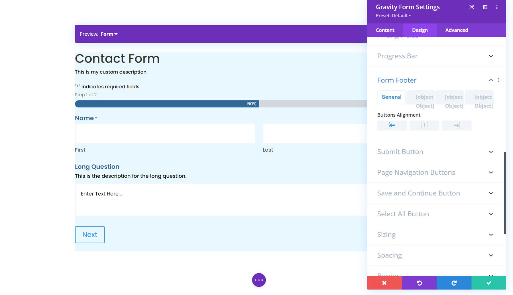 Gravity Forms Styler Module for Divi Form Footer