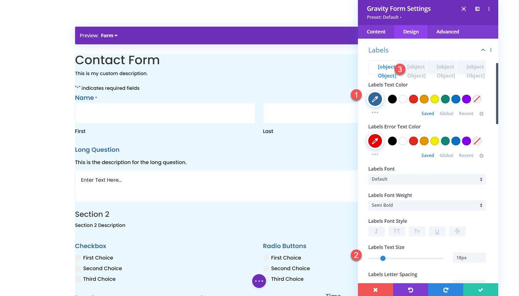 Gravity Forms Styler Module for Divi Labels