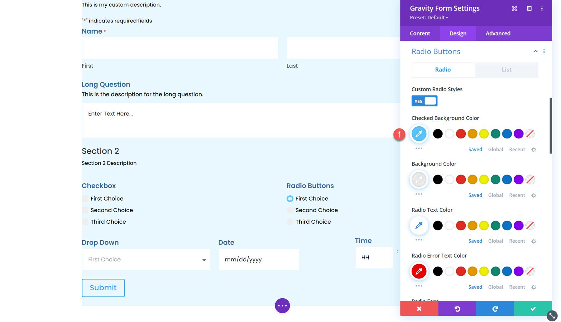 Gravity Forms Styler Module for Divi Radio Buttons