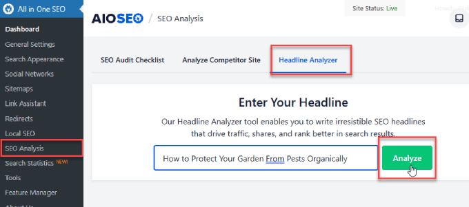 Headline analyzer in All in One SEO 