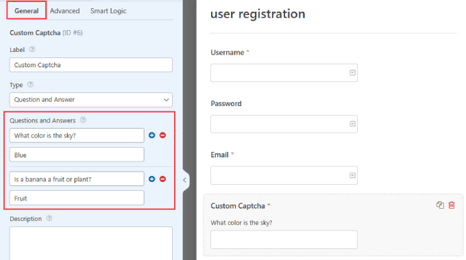 Question and answer in WPForms