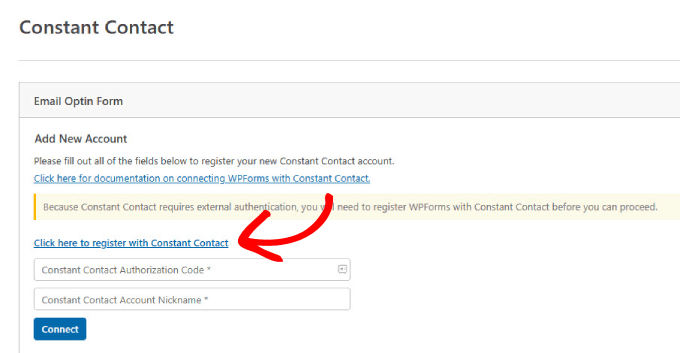 Register Constant Contact in WPForms 