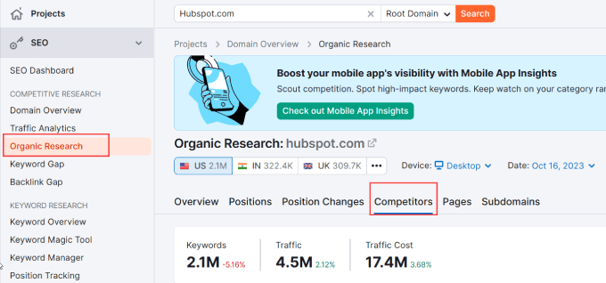 SEMRush competitor research