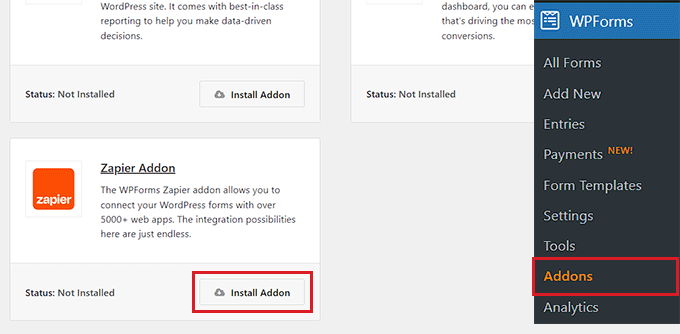 Add Zapier addon