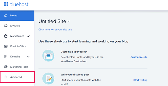Bluehost advanced settings