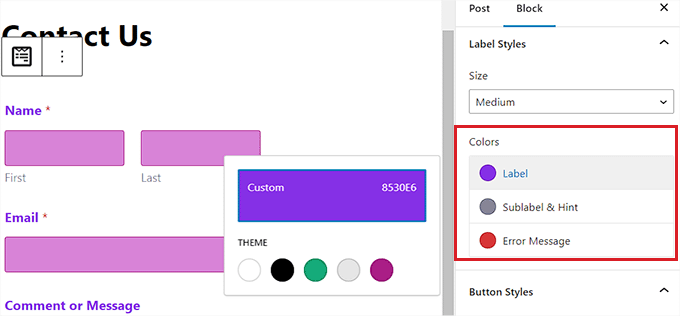 Configure label style