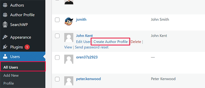 Create author profile