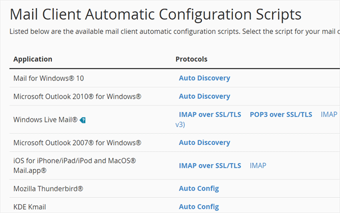 Mail client configuration