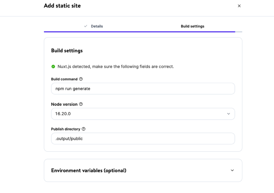 MyKinsta Static Site Hosting add details