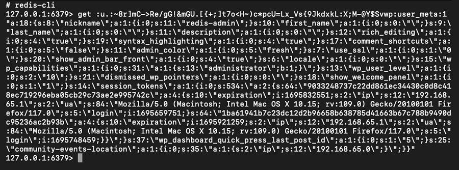 Screenshot: Results of a Redis database query.