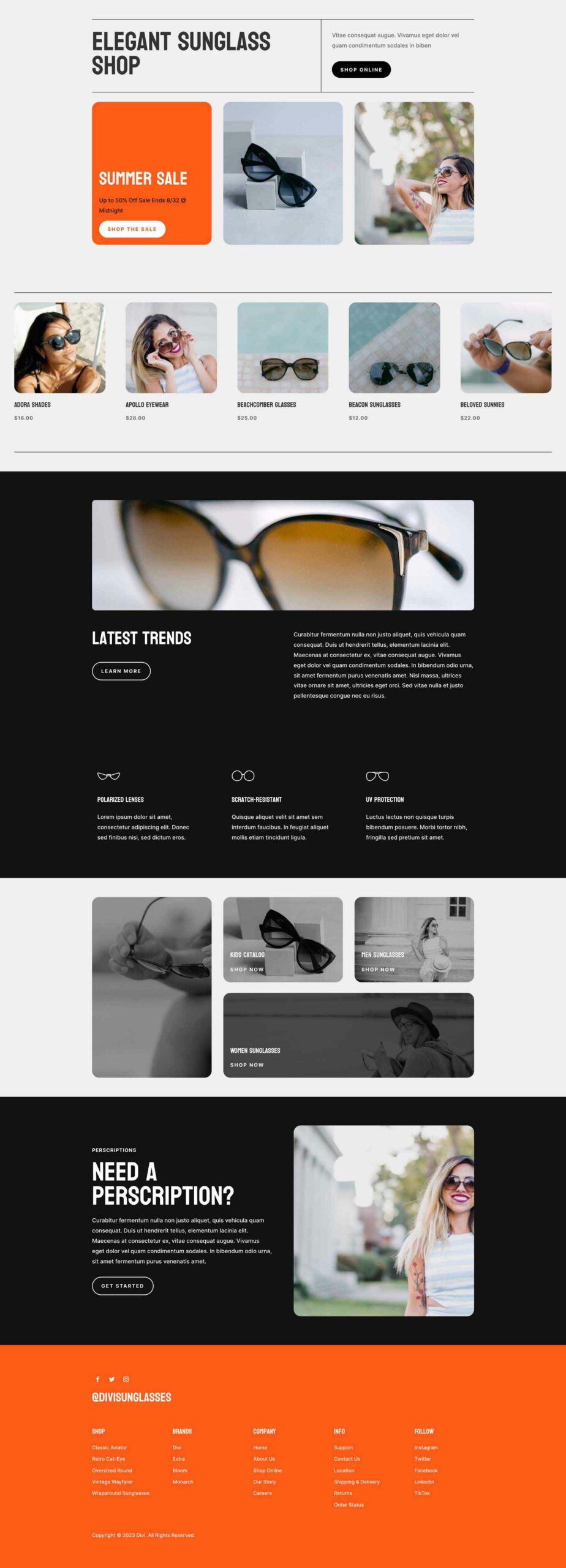 Sunglass Shop Layout Pack for Divi