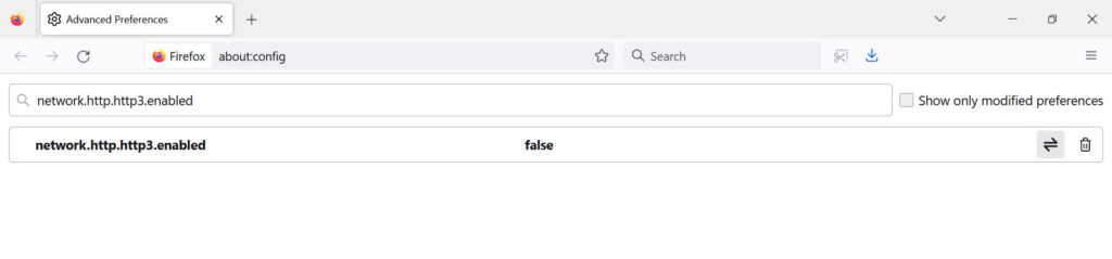 switch on http3 in firefox browser settings