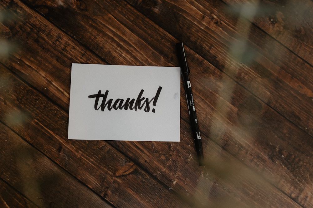 Handwritten thank-you note