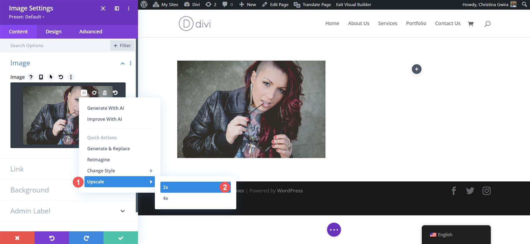 Upscale image with Divi AI