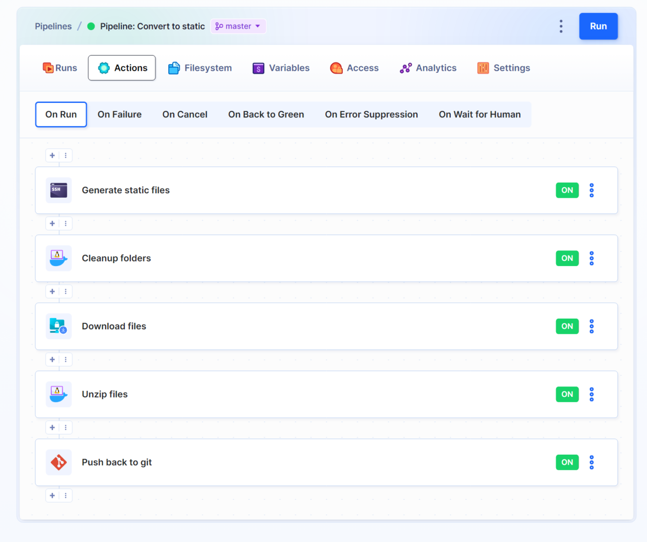 Buddy UI on the Actions tab showing the proposed workflow