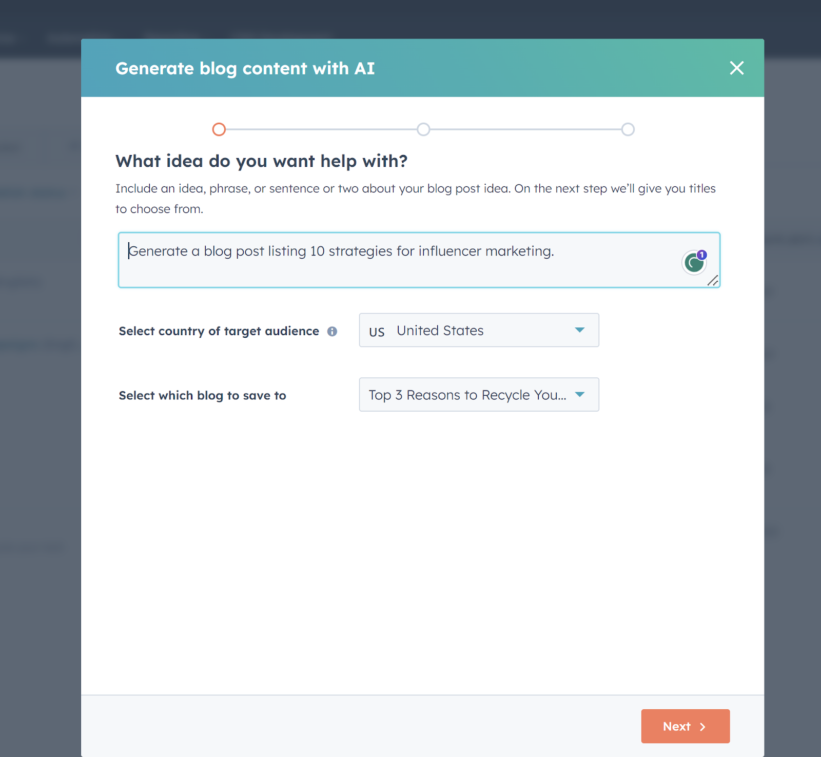 HubSpot's AI Content Writer; AI copywriting tools