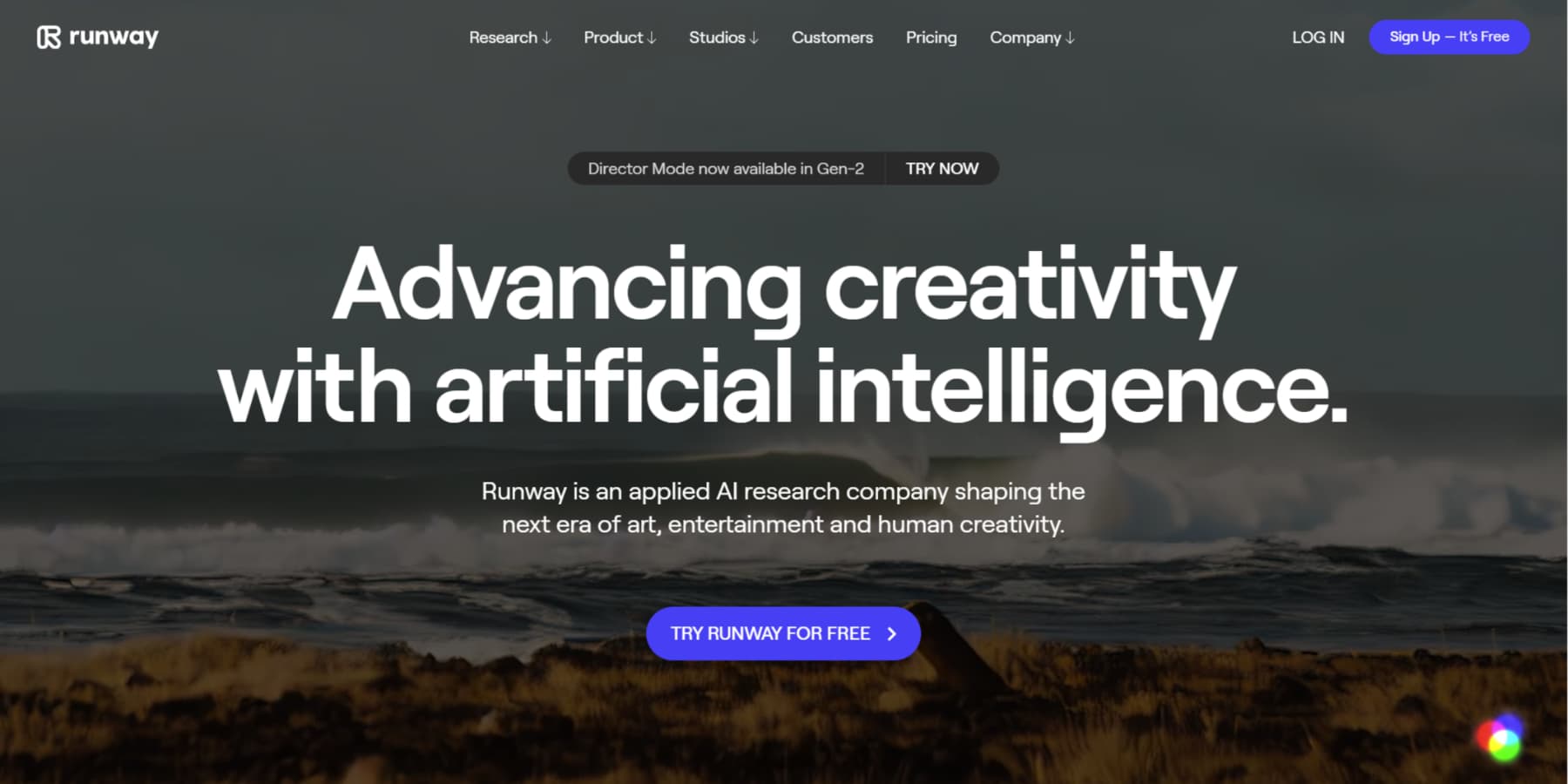 A screenshot of Runway AI's homepage