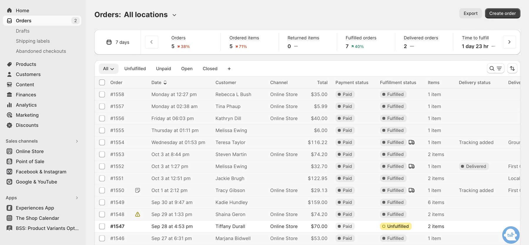 Shopify order management dashboard