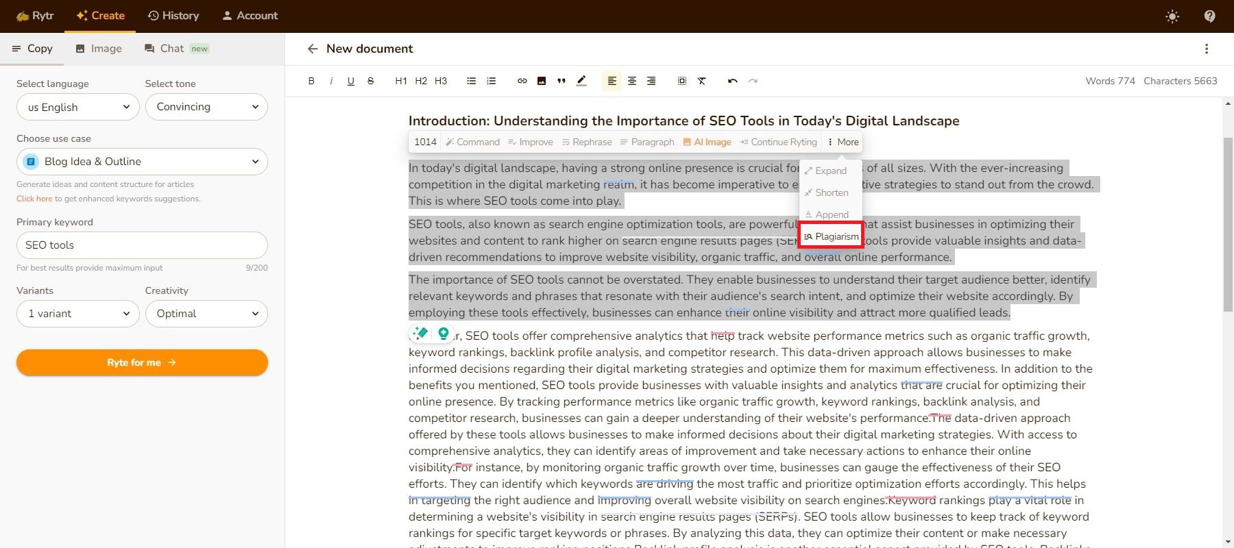 rytr plagiarism feature