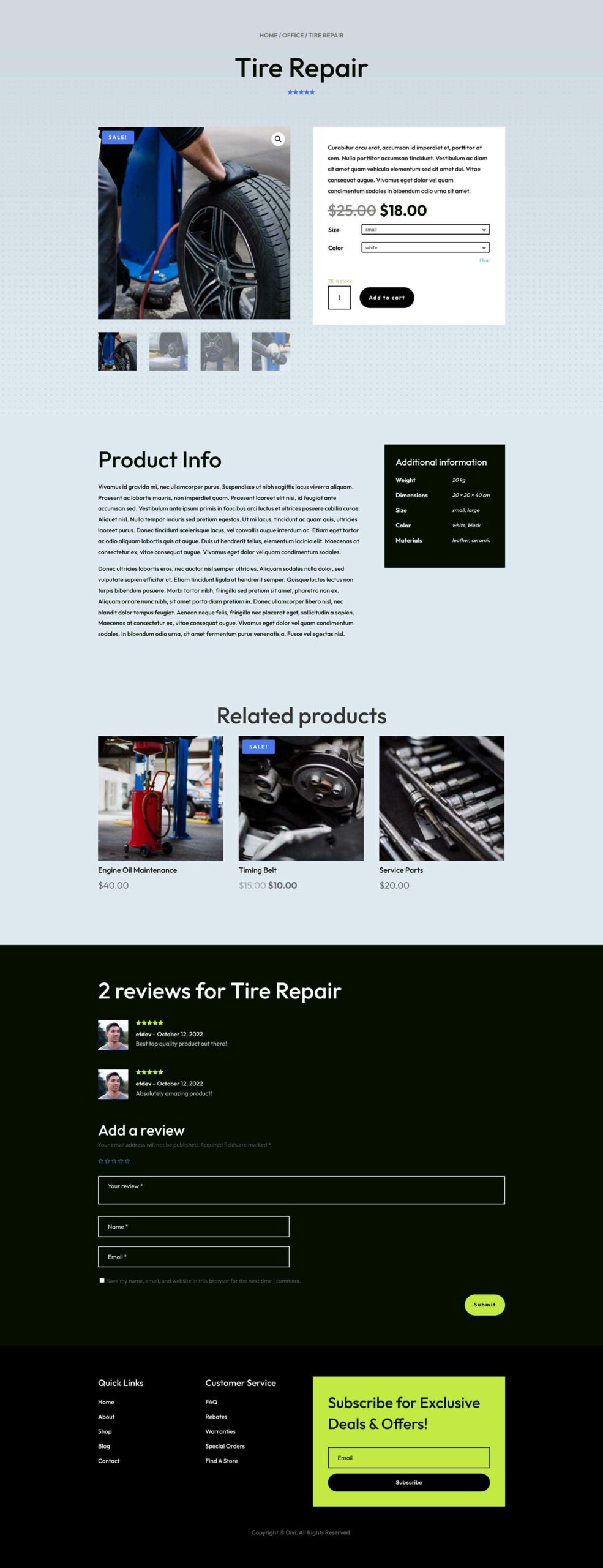 Auto Parts Layout Pack for Divi