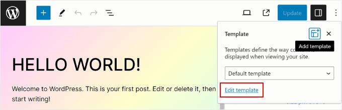 Clicking Edit template on a page to access the WordPress Full Site Editor for Templates