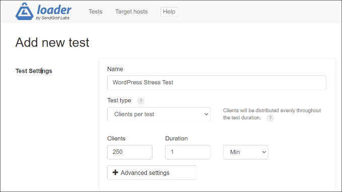 Change stress test settings