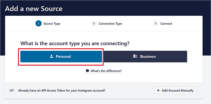 Choose Personal option as the Instagram account type