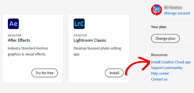 Click install creative cloud app