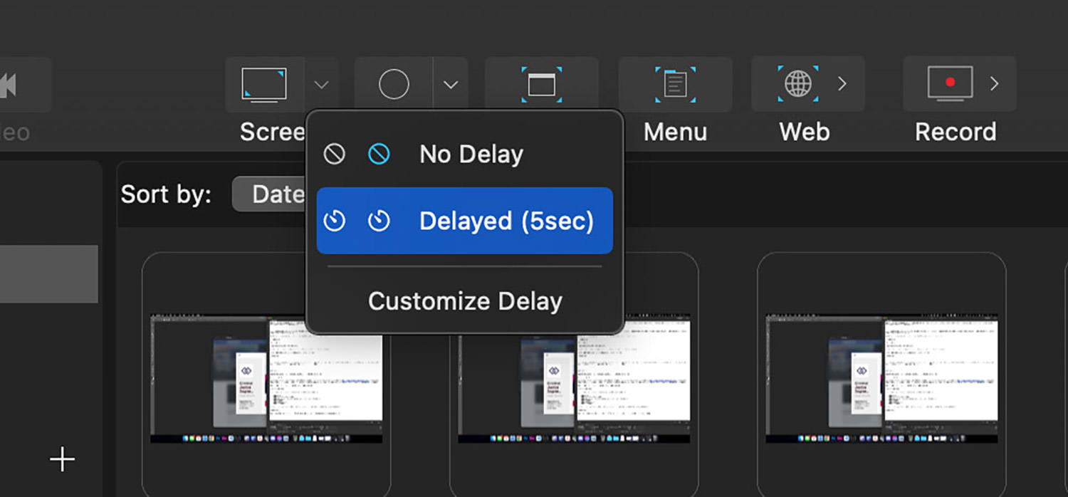 Delayed screen capture setting