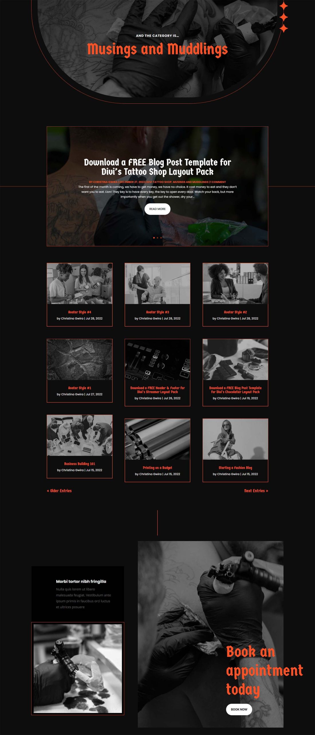 Divi Tattoo Shop Category Page layout for desktop