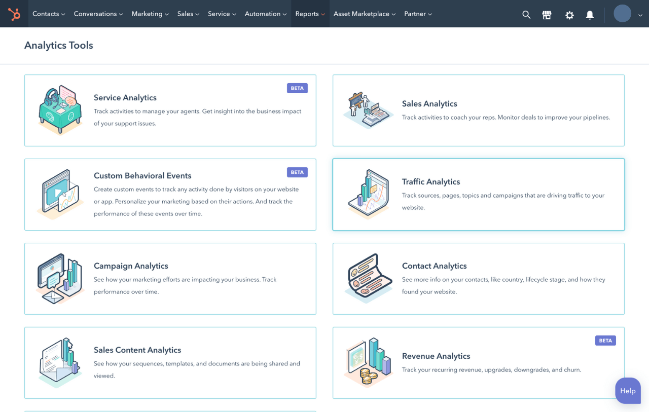 HubSpot service analytics tool