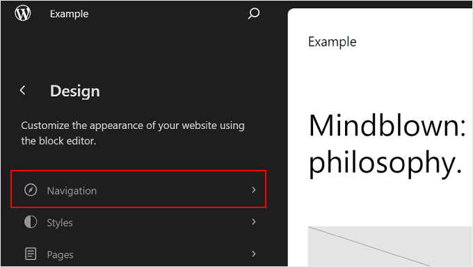 Selecting Navigation in WordPress Full Site Editing