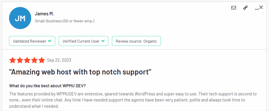 WPMU DEV user review from G2.com