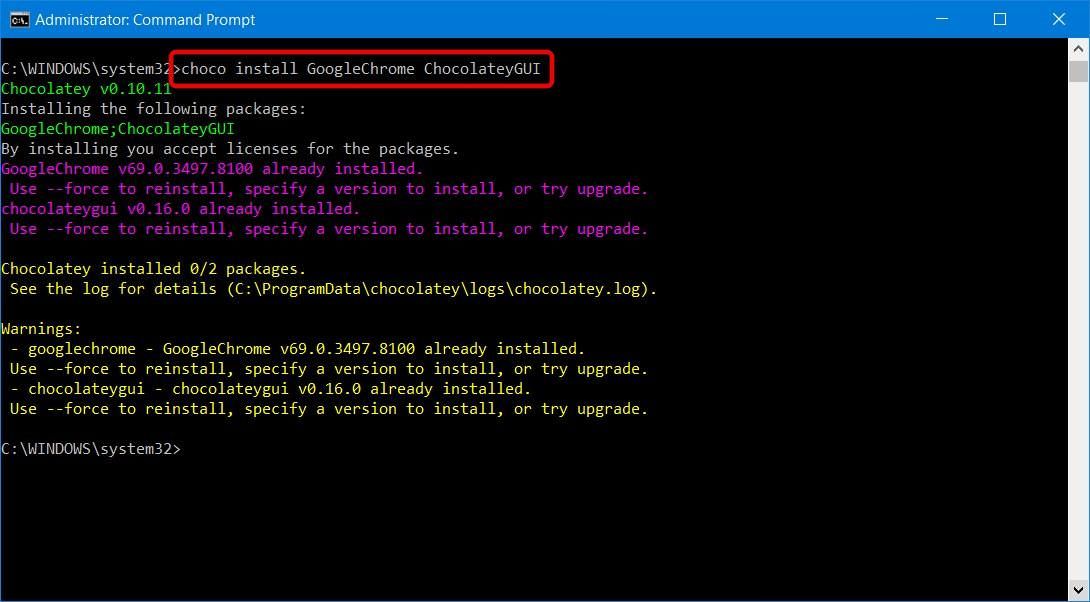 Install multiple packages using Chocolatey