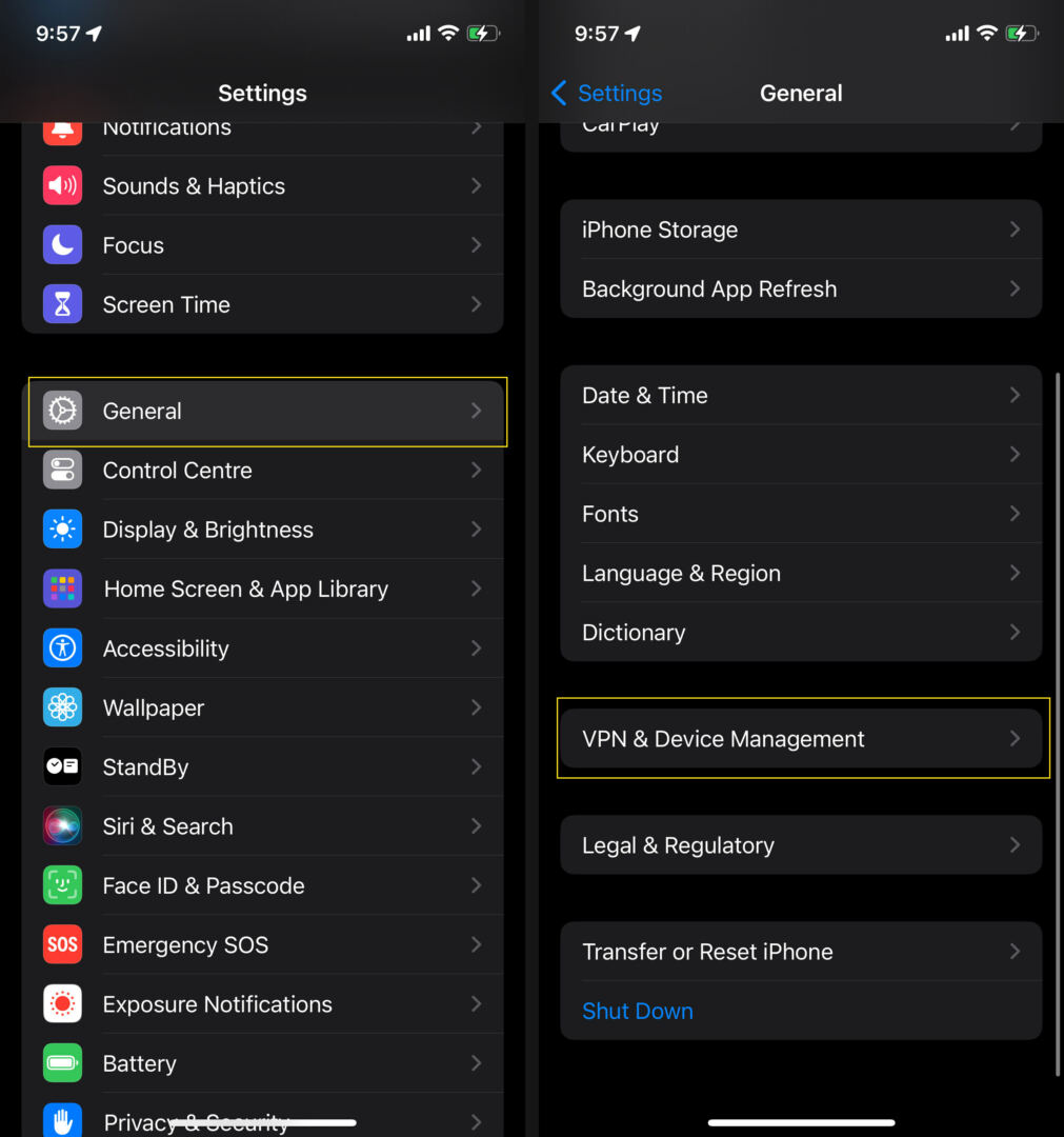 Settings VPN & Device Management