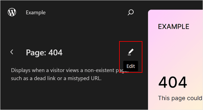 Clicking the pencil button on a page to edit with WordPress Full Site Editing