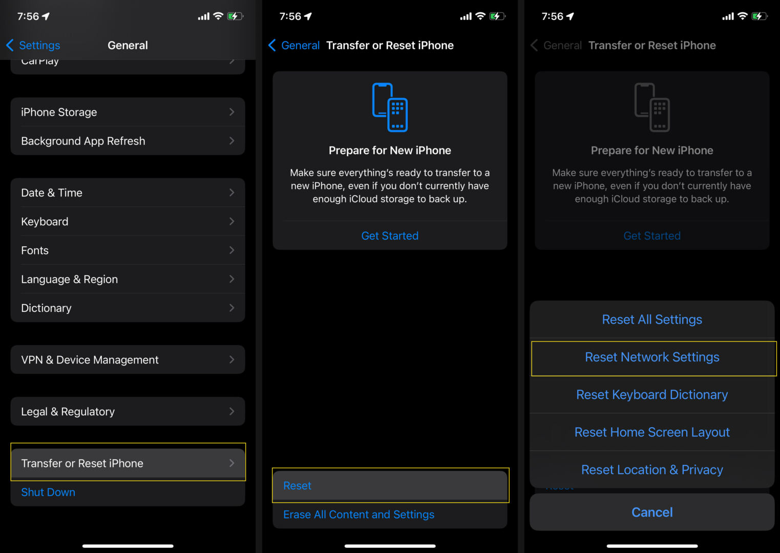 Resetting Network Settings