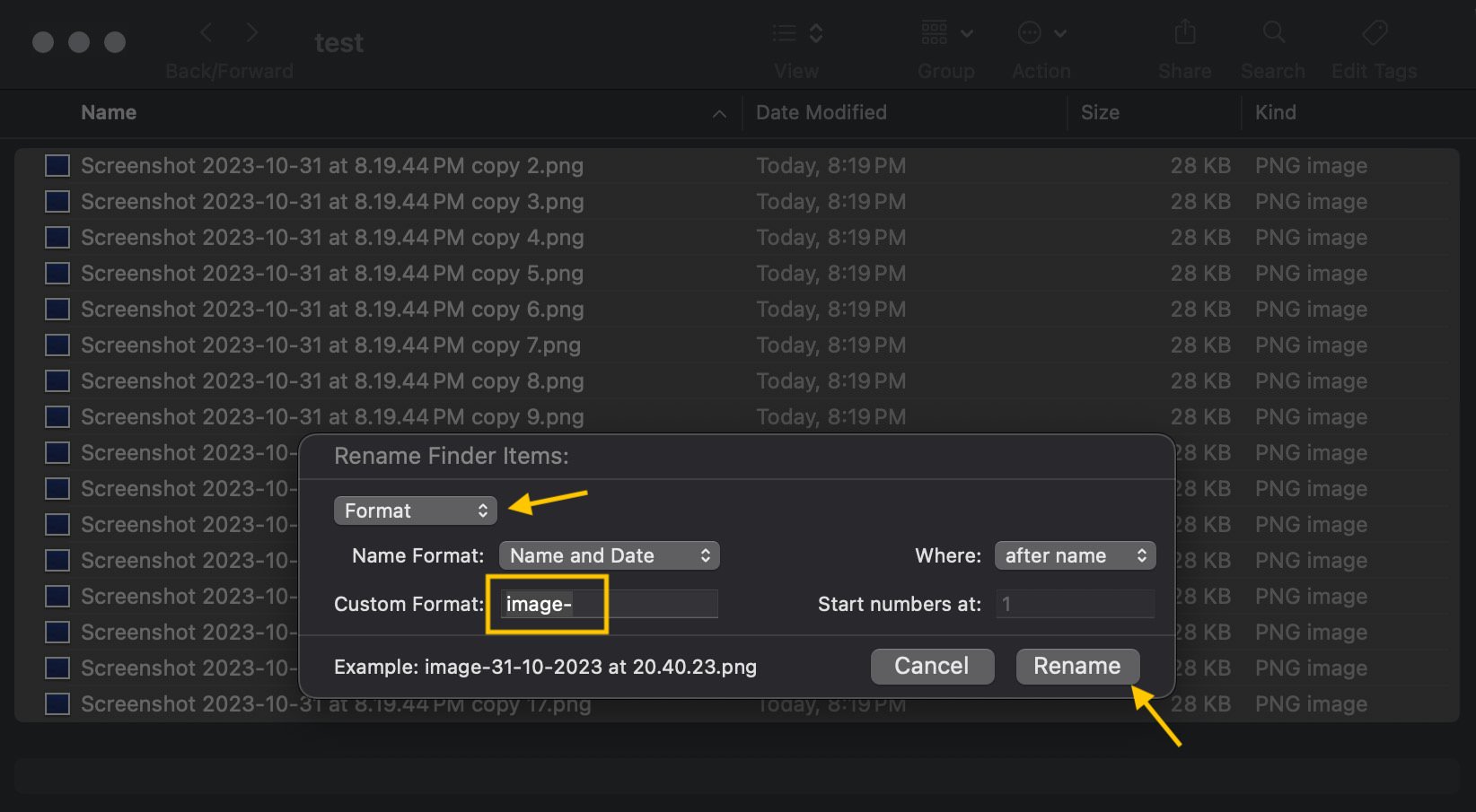 Sequential mass renaming settings