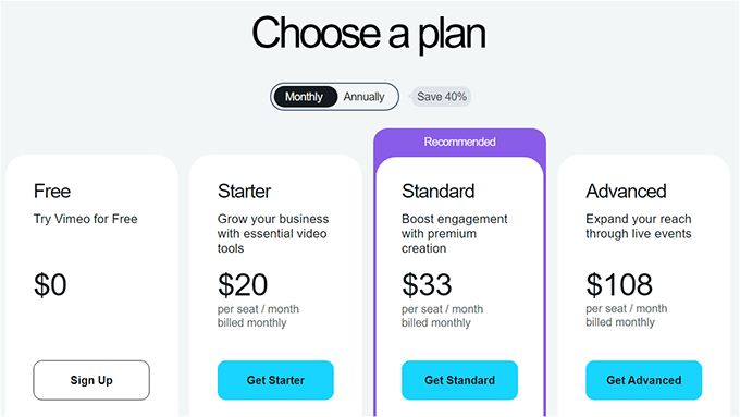 Vimeo pricing