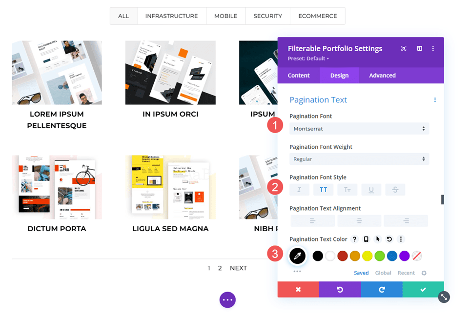 Filterable Portfolio Pagination Text