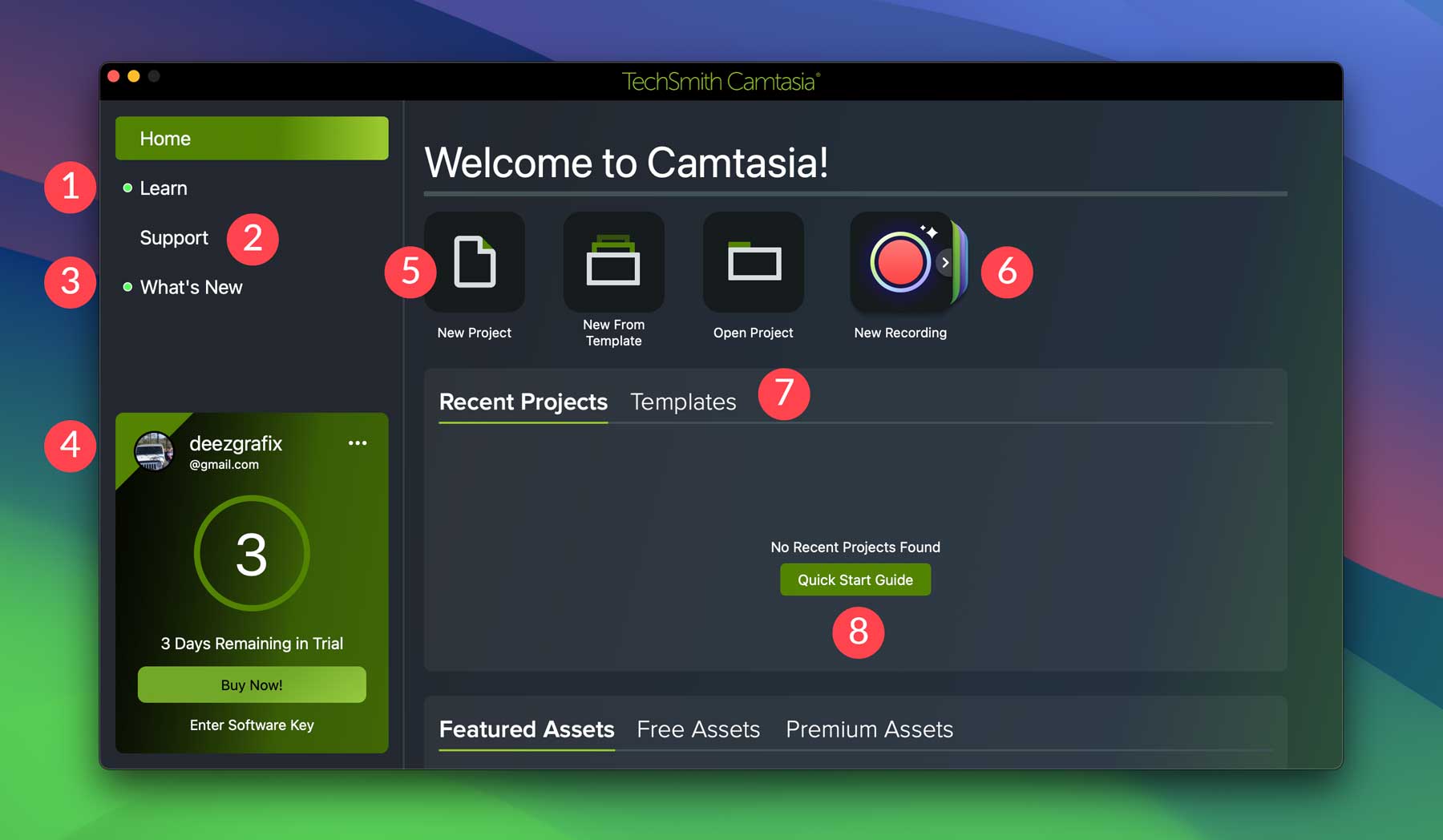 Camtasia dashboard