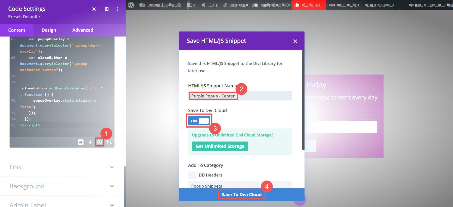 Save AI Code Snippets to Divi Cloud
