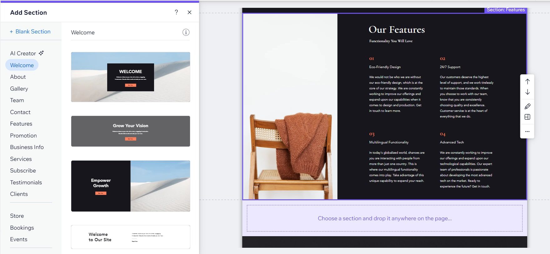 Wix adding section and pages