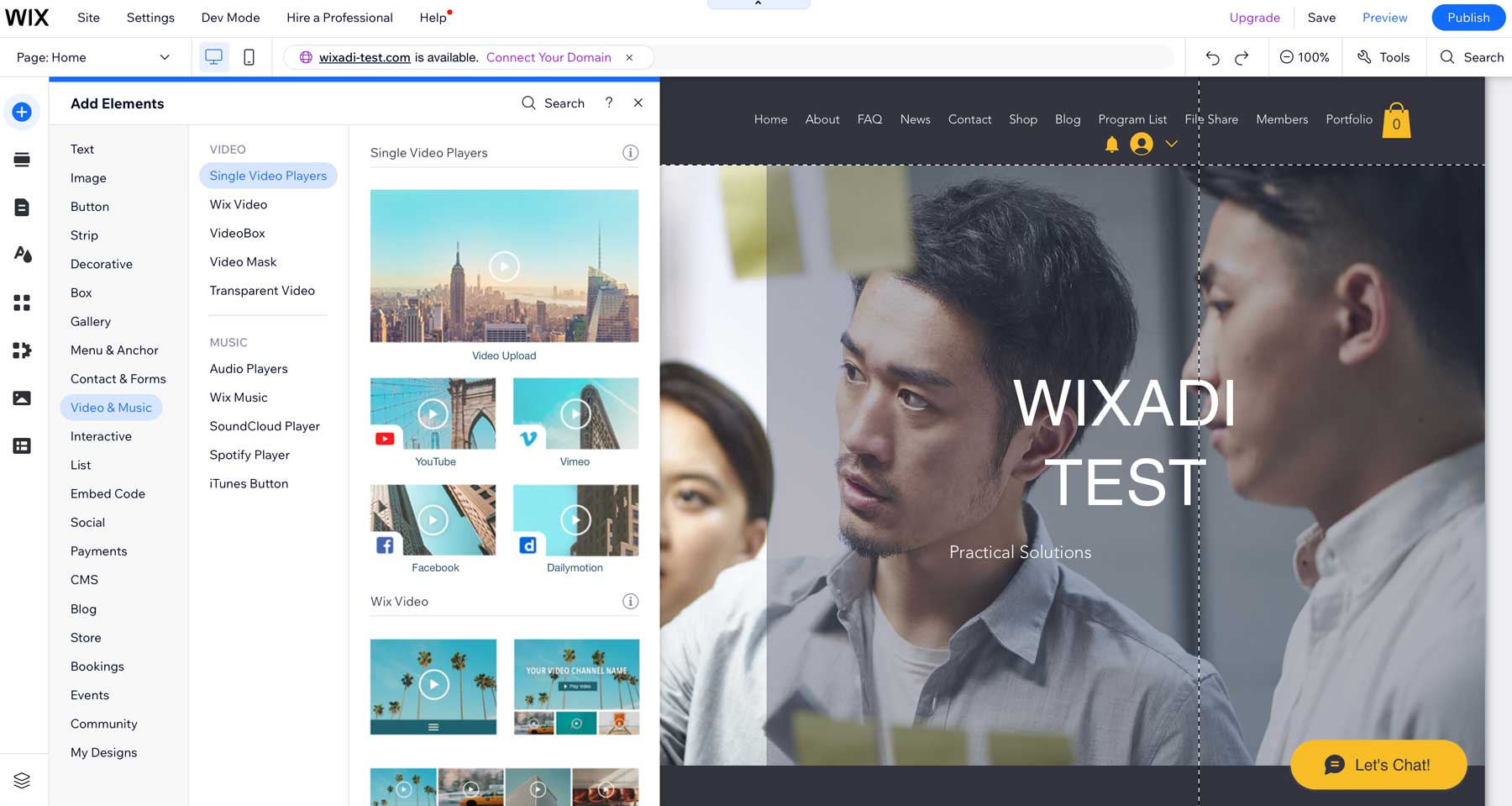 Wix editor