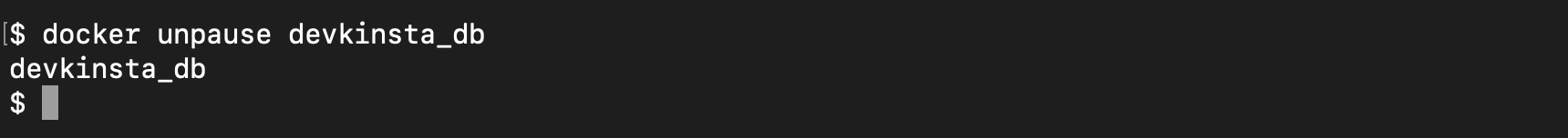 Screenshot: the docker unpause command.